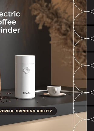 MuellerLiving Electric Coffee Grinder for Spice, Nut, Herbs and Coffee Beans, Sharp Blade, Stainless Steel - White