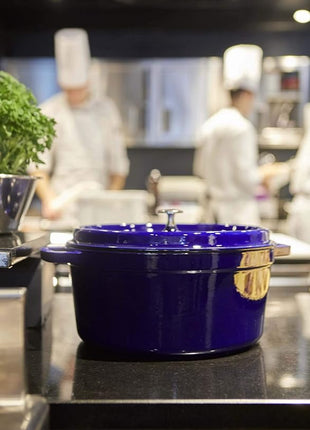 Staub Cast Iron 9-qt Round Cocotte - Dark Blue, Made in France