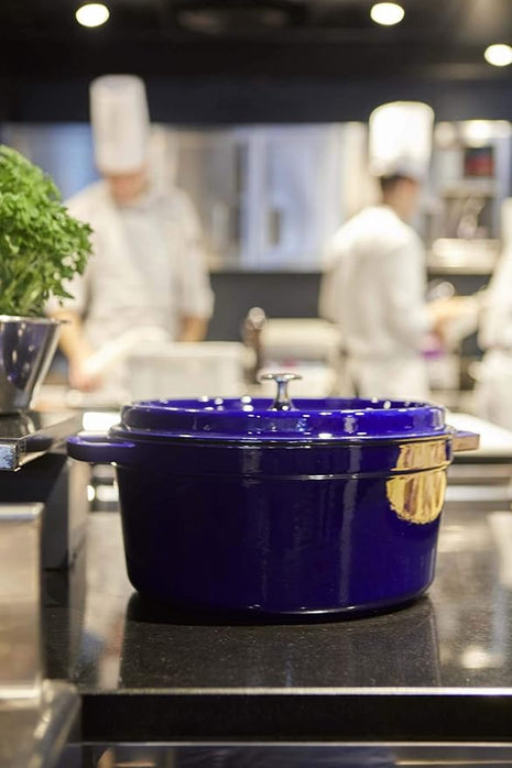 Staub Cast Iron 9-qt Round Cocotte - Dark Blue, Made in France