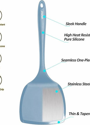 Silicone Pancake Spatula Turner with Lengthened Handle& Seamless Design, Heat Resistant Cooking Spatulas for Nonstick Cookware, Large Flexible Kitchen Utensils, Flipper for Egg, Pancake, Starry Blue