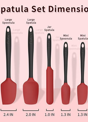 Coukre Silicone Spatula Set of 5,High Temperature Resistant, Food Grade Silicone, Dishwasher Safe, for Baking, Cooking (Red)