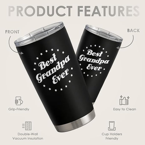 SANDJEST Tumbler Best Grandpa Ever Gift Set for Papa, Grandfather - 20oz Insulated Travel Mug - Great Christmas Father's Day, Birthday, Christmas Gifts (Black - Grandpa)