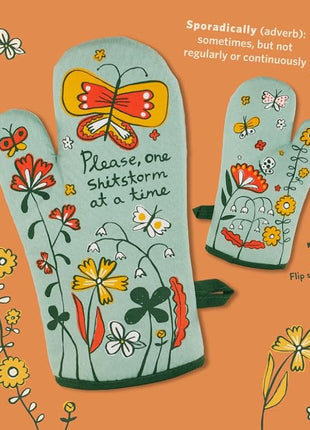 Blue Q Please, One Storm at a Time Funny Oven Mitts - Cute Oven Mitts, Home Kitchen Gifts, Cooking Accessories, Super-Insulated Quilting, Comfy Natural-Fitting Shape, 100% Cotton, Size 12.5"L x 7.5"W