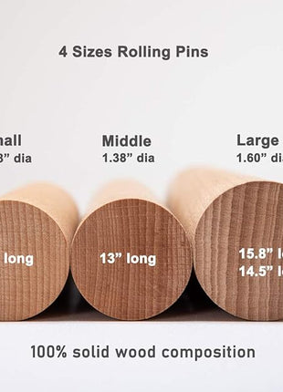 GOBAM Wood Rolling Pin, Large - Dough Roller for Pasta, Cookies, Pie, Pizza, Chapati, Fondant, Rolling Pins for Baking, Bread Making Tools and Supplies - 14.5 x 1.6 Inches