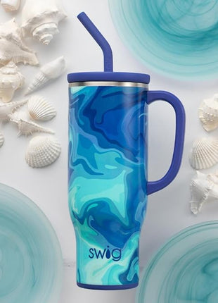 Swiglife 30oz Mega Mug, 30oz Tumbler with Handle and Straw, Large Insulated Tumblers, Cup Holder Friendly Travel Mug, Stainless Steel 30 oz Tumbler, Reusable Insulated Water Bottle (Blue Lagoon)