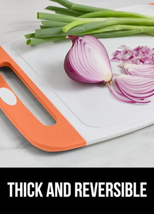 GORILLA GRIP BPA-Free Reversible Kitchen Cutting Board Set of 3 US Designed, Nonporous, Juice Grooves Catch Liquid, Slip Resistant Border, Dishwasher Safe Large Food Chopping Boards, Lime Orange Lemon