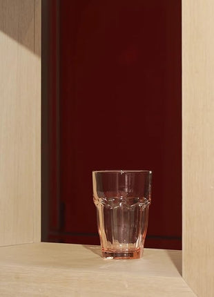 Bormioli Rocco Rock Bar 12.5 oz. Long Drink Stackable Tempered Beverage Glasses for Cold Drinks, Water, and Cocktails, Set of 6, Peach