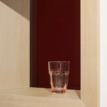 Bormioli Rocco Rock Bar 12.5 oz. Long Drink Stackable Tempered Beverage Glasses for Cold Drinks, Water, and Cocktails, Set of 6, Peach