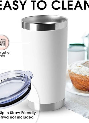 HASLE OUTFITTERS 20oz Tumblers Bulk Stainless Steel Cup with Lid Double Wall Vacuum Insulated Coffee Mug for Cold & Hot Drinks 1 Pack, White