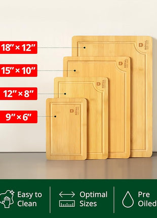 ROYAL CRAFT WOOD Wooden Cutting Boards for Kitchen Meal Prep & Serving - Bamboo Wood Serving Board Set with Deep Juice Groove Side Handles - Charcuterie & Chopping Butcher Block for Meat