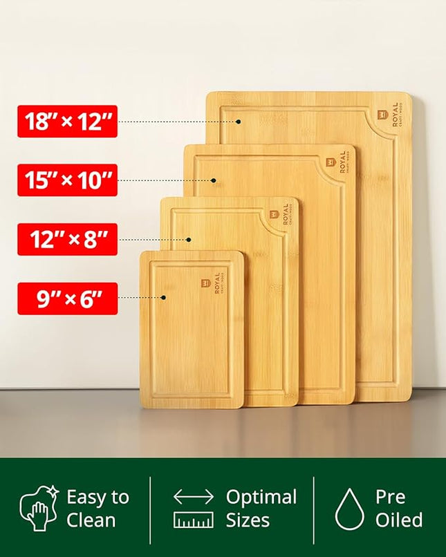 ROYAL CRAFT WOOD Wooden Cutting Boards for Kitchen Meal Prep & Serving - Bamboo Wood Serving Board Set with Deep Juice Groove Side Handles - Charcuterie & Chopping Butcher Block for Meat