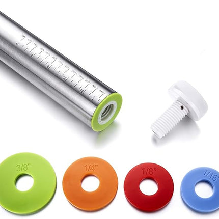 Rolling Pin and Pastry Baking Mat Set, Rolling Pins with Adjustable Thickness Rings, Stainless Steel Dough Roller for Baking Fondant, Pizza, Pie, Pastry, Pasta, Cookies (Purple)