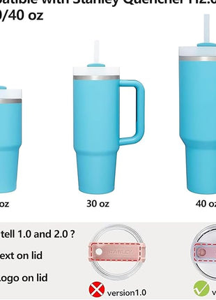 Silicone Spill Stopper Set Compatible with Stanley Cup 2.0 30oz & 40oz with Straw Cover (Set of 2, Pool Blue)