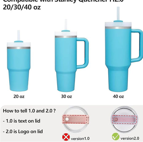 Silicone Spill Stopper Set Compatible with Stanley Cup 2.0 30oz & 40oz with Straw Cover (Set of 2, Pool Blue)