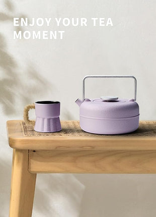 Toptier Teapot with Removable Infuser, Cast Iron Tea Kettle Stovetop Safe, Solid Geometry Cylinder Design Tea Pot Coated with Enameled Interior for 27 Ounce (800 ml), Purple