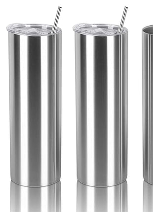 30 Oz Straight Skinny Tumbler Set, Stainless Steel Slim Skinny Travel Tumbler Bulk, Birthday Diy Gift For Women Friends Sisters, 4 Pack, Silver