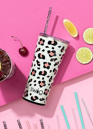 Swig Life 22oz Insulated Tumbler, Travel Coffee Tumbler with Lid, Cup Holder Friendly Travel Coffee Mug, Stainless Steel (Luxy Leopard)