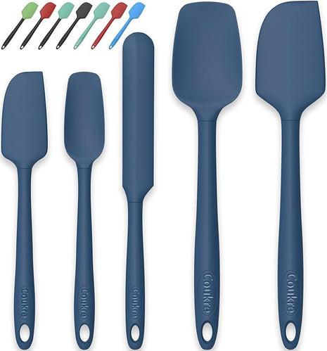 Coukre Silicone Spatula Set of 5,High Temperature Resistant, Food Grade Silicone, Dishwasher Safe, for Baking, Cooking (Pure Deep Blue)