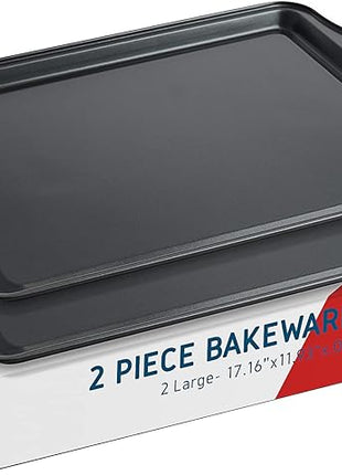 Baking Sheet Set, 2-Piece Large Cookie Sheet Set with Silicone Handles, Steel Baking Pan, Baking Sheets for Oven, BPA Free Cookie Sheets for Baking Nonstick Set, Premium Sheet Pan, Black Baking Tray