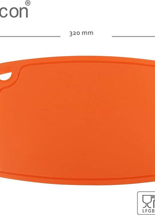 Liflicon Thick Silicone Cutting Board 12.6'' x 9.1'' Juice Grooves Easy Grip Handle Dishwasher Safe-Orange