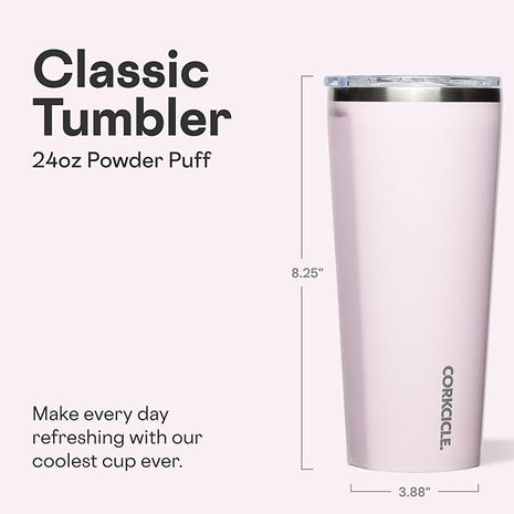 Corkcicle Classic Tumbler - Keeps Drinks Cold for 9 Hours & Hot for 3 - Triple-Insulated Stainless Steel - Holiday Tumbler Gift - 24 oz - Powder Puff