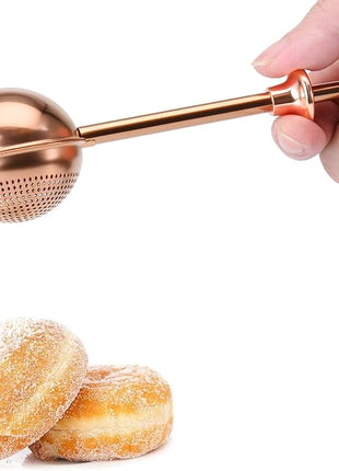 HULISEN Flour Duster for Baking, One-Handed Operation, 304 Stainless Steel Powdered Sugar Shaker Duster, Pick Up and Dust Flour Sifter, Gift Package, Brown