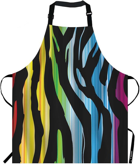 EKOBLA Zebra Aprons Colorful Animal Pattern Abstract Art Curve Drawing Stripes Fashion Waterproof Resistant Chef Cooking Kitchen BBQ Adjustable Aprons for Women Men 27x31 Inch