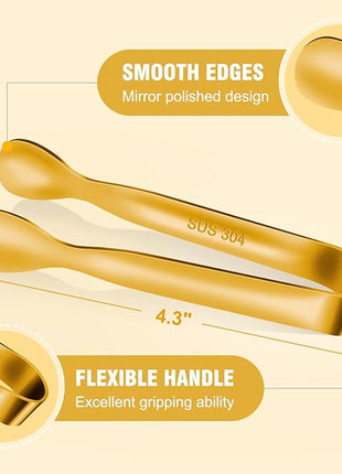 12 PCS Small Serving Tongs, 4.3" Mini Gold Tongs, Gold Kitchen Tongs for Serving Food, Coffee Bar, Tea Party, Desserts Party and Ice Bucket