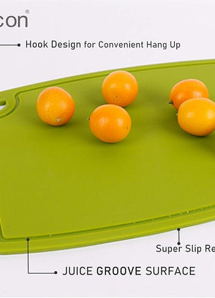 Liflicon Silicone Thick Cutting Boards Mats Set of 3 Foldable & Flexible Design Juice Grooves Easy Grip Handle Dishwasher Safe for Kitchen,BPA free Silicone Cutting Board-Green