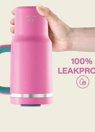 ENCOOL 32 oz Tumbler with Handle and Straw: Stainless Steel Insulated Tumbler Keeps Cold for 24 Hours, Leakproof Travel Cup Fits in Cup Holder and BPA-Free,Light Crimson