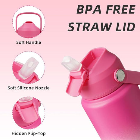 BJPKPK Water Bottle with Straw Lid, 24oz Vacuum Insulated Water Bottles, Metal Stainless Steel Thermo for Sports, Travel, BPA Free Leak Proof Thermo, Cups, Flasks, Tumblers,Cherry