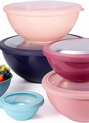 COOK WITH COLOR Mixing Bowls with TPR Lids - 12 Piece Plastic Nesting Bowls Set includes 6 Prep Bowls and 6 Lids, Microwave Safe Mixing Bowl Set (Multicolored Set with Large Blue Bowl)