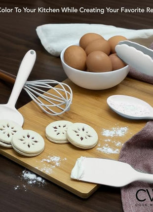 COOK WITH COLOR Silicone Cooking Utensils, Kitchen Utensil Set, Easy to Clean Silicone Kitchen Utensils, Cooking Utensils for Nonstick Cookware, Kitchen Gadgets Set, Standard, White
