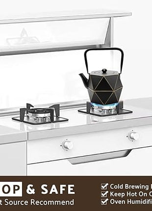 Toptier Cast Iron Teapot, Stovetop Safe Japanese Cast Iron Tea Kettle, Diamond Design Tea Pot with Removable Infuser for Loose Tea, 30 Ounce (900 ml), Black