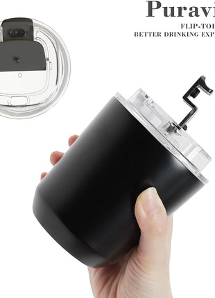 Puraville Insulated Tumblers with Lid, 10 oz Travel Coffee Mug Stainless Steel Vacuum Cup, Leak Proof Reusable Double Walled Coffee Tumbler for Iced and Hot Drinks, Black