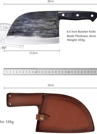 Forging Serbian Chef Knife Kitchen Chef Knives Full Tang High Carbon Clad Steel Almasi Butcher Cleaver with Leather Sheath Thanksgiving Christmas Gifts for Men Women (B-Almasi Knife)