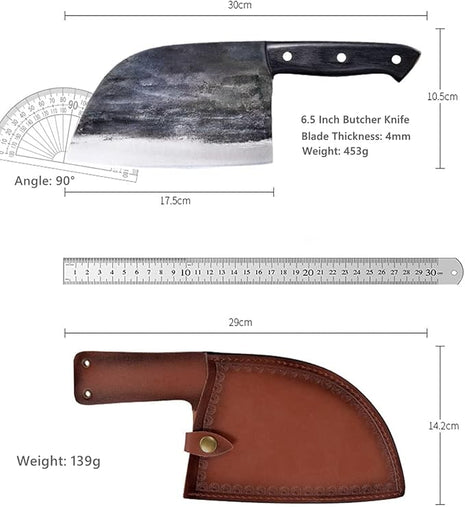 Forging Serbian Chef Knife Kitchen Chef Knives Full Tang High Carbon Clad Steel Almasi Butcher Cleaver with Leather Sheath Thanksgiving Christmas Gifts for Men Women (B-Almasi Knife)