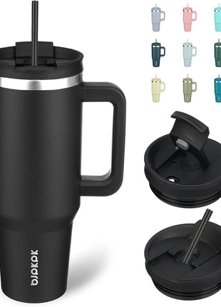 BJPKPK 40 oz Tumbler With Handle Insulated Tumblers With Lid And Straw Stainless Steel Thermal Cup,Black