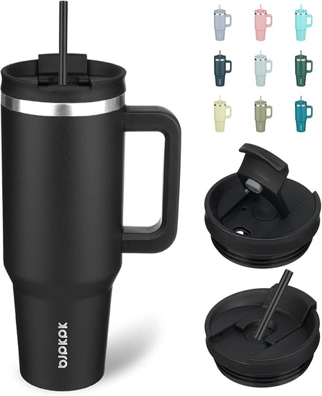 BJPKPK 40 oz Tumbler With Handle Insulated Tumblers With Lid And Straw Stainless Steel Thermal Cup,Black
