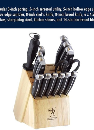 HENCKELS Premium Quality 15-Piece Knife Set with Block, Razor-Sharp, German Engineered Knife Informed by over 100 Years of Masterful Knife Making, Lightweight and Strong, Dishwasher Safe