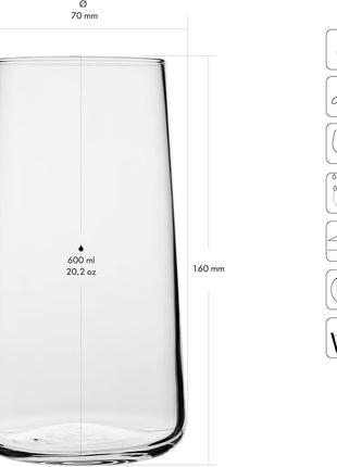 Krosno Water Glasses, Set of 4, Capacity 20 fl oz, Infinity Collection, Thin Highball Glasses,Clear Tall Glass Cups For Water, Juice, Drinks, and Cocktails, Dishwasher Safe, Made in Europe