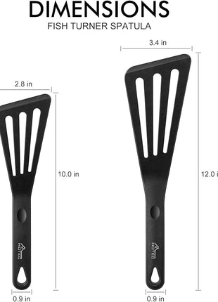 HOTEC 600℉ Heat Resistant Silicone Slotted Fish Turner Spatula Set, BPA Free Flipper Cooking Spatulas, for Non Stick Cookware Dishwasher Safe, Black