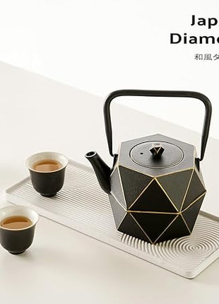 Toptier Cast Iron Teapot, Stovetop Safe Japanese Cast Iron Tea Kettle, Diamond Design Tea Pot with Removable Infuser for Loose Tea, 40 Ounce (1200 ml), Black