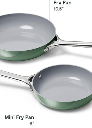Caraway Fry Pan Duo - Nonstick Ceramic Frying Pan (8" & 10.5”) - Non Toxic, PTFE & PFOA Free - Oven Safe & Compatible with All Stovetops (Gas, Electric & Induction) - Sage