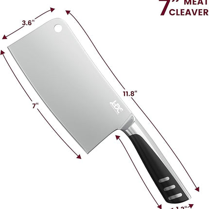 LDC Meat Cleaver Heavy-Duty 7" Inch Knife - High-Carbon Stainless Steel Chef Knife for Meat and Vegetables - Butcher Bone Cutting Knife for Home and Restaurant Use