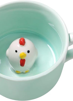 Surprise 3D Coffee Mug Animal Inside 8 oz with Chick,Cute Cartoon Handmade Ceramics Cup,Christmas Birthday Surprise for Friends Family or Kids (Chick)