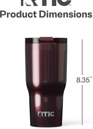 RTIC 30oz Essential Tumbler with Lid, Ceramic Lined, Insulated, Stainless Steel, Metal, Double Wall Vacuum-Insulation, Travel Cup for Iced Coffee, Tea, Hot and Cold Drink, Vintage Rose Metallic