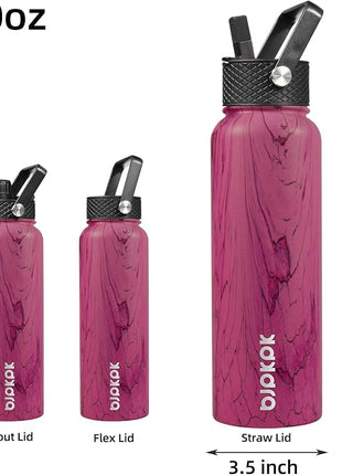 BJPKPK Insulated Water Bottles with Straw Lid, 40oz Stainless Steel Water Bottles with 3 Lids, BPA Free Leakproof Thermo, Tumblers, Cups for Sports, Gym- Wood Pink