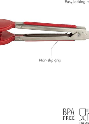 Tovolo Waffle Tongs Mini Silicone Kitchen Tongs for Cooking Serving Flat Stainless Steel Small Tongs with Silicone Tips for Salads Belgian Waffles Air Fryer Appetizers Dishwasher Safe Cayenne Red