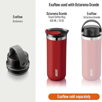 WACACO Octaroma Grande Vacuum Insulated Coffee Mug, 15 fl oz (435ml), Double-wall Stainless Steel Travel Tumbler With Drinking Lid, Carmine Red